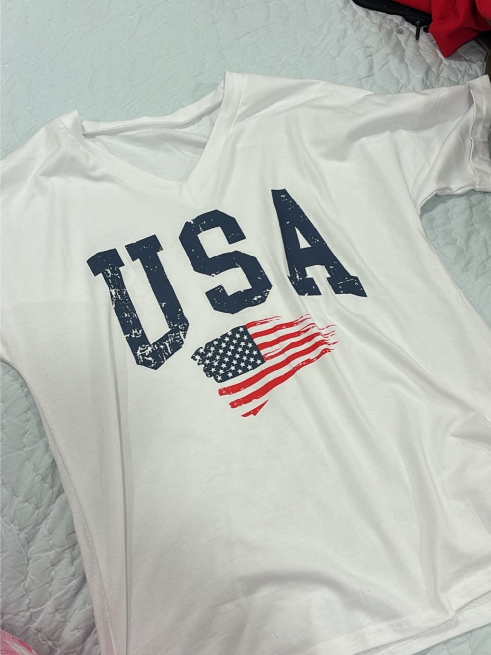 White USA Graphic Tee - Patriotic Red & Blue